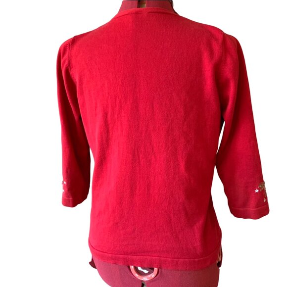 JACOB - RED Cardigan buttons down crew neck - Colored flowers embroidery large - Picture 4 of 11